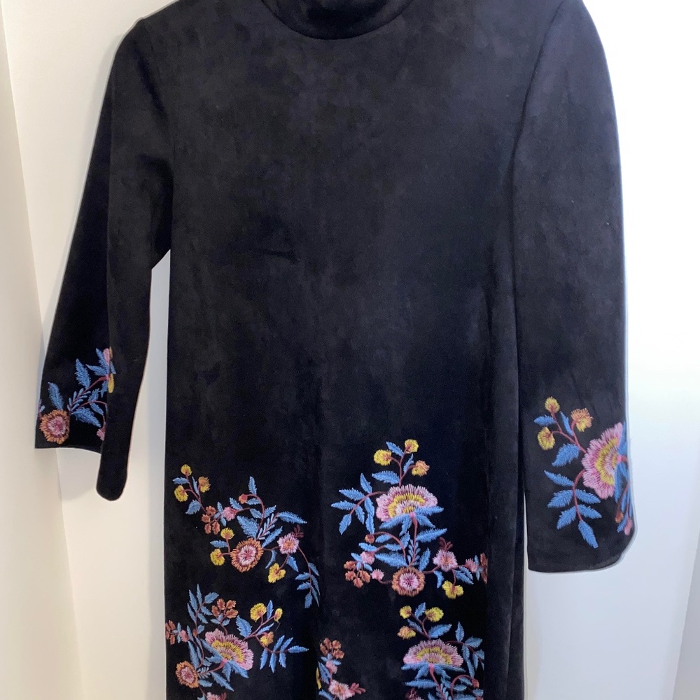 Zara Black Velvet Embroidered Dress